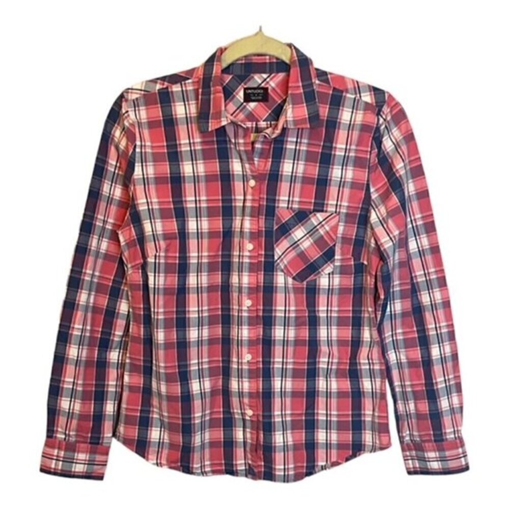 Untuckit Shirt Women's 4 Plaid Gingham Blue Pink